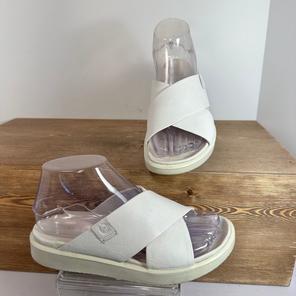 ECCO Flowt Luxe Leather Criss Cross Platform Slide Sandals White SZ 36EU 5US
